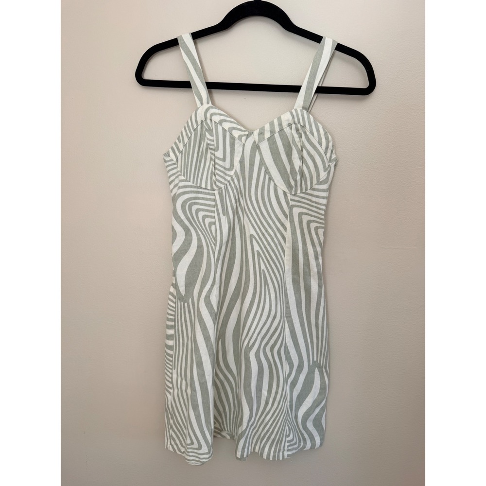 Sincerely Jules Sage Green Wavy Zebra Print Bustier Mini Dress Small Cotton